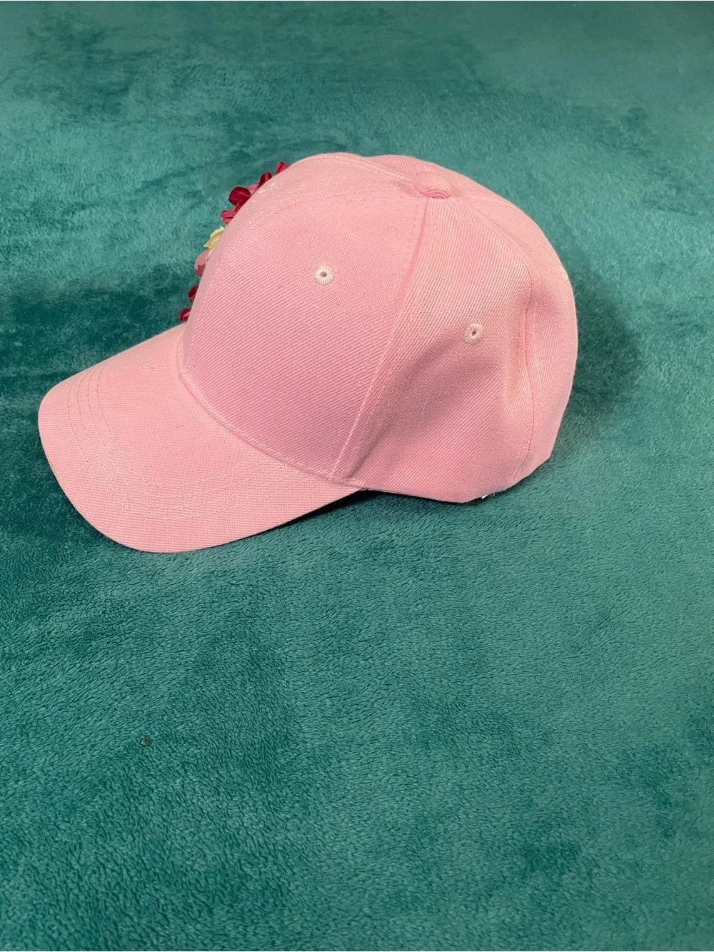 New Chic Pink Floral Flower Trim Embellished Adjustable Baseball Cap